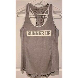 Lululemon Athletica Runner Up Running Tank Top Ruched Gray White Graphic Sz 6
